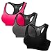 Produktbild CARETOO Sport BHS für Frauen Racerback Medium High Impact Sport Fitness Yoga 3 Packs, Schwarz + Grau + Rose, M Fit 70DD 70E 75D 80BC 85BC