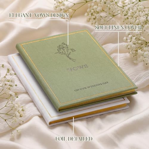 Image of Engrowtic Set of 2 Wedding Vow Books His and Hers Vows on Our Wedding Day Notebooks with Gold Foil Fabric Cover 5.8 inchx 4.1 inch Bride and Groom Gift for Newly Engaged Couple, 60 Lined Pages (Gray, White)