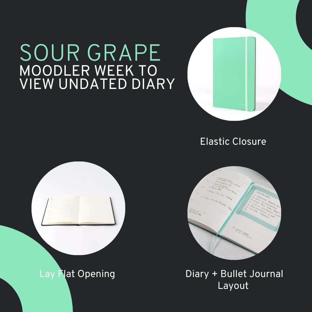 Jumble & Co Moodler A5 Week to View Undated Diary - Sour Grape Teal