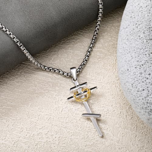 Orthodox Cross Necklace 925 Sterling Silver Russian Orthodox Cross Pendant Necklace Jewelry Gifts for Men, w/Stainless Steel Chain 22”+2”4