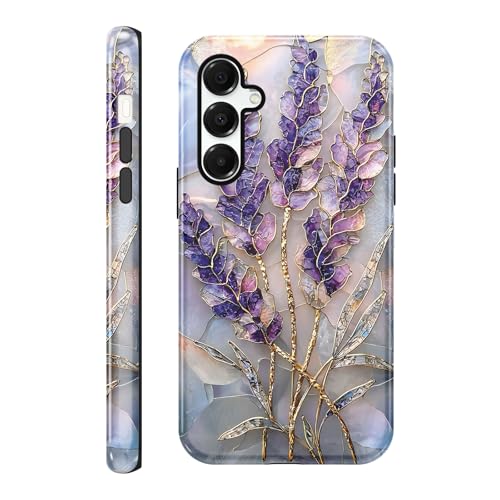 Coque Samsung S25 FE en verre teinté motif floral lavande brillant anti-choc