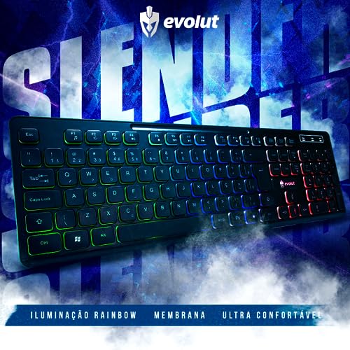 Teclado gamer multimídia QWERTY Abnt2 USB Teclas Silenciosas Antighosting Led RGB Rainbow Slender Eg