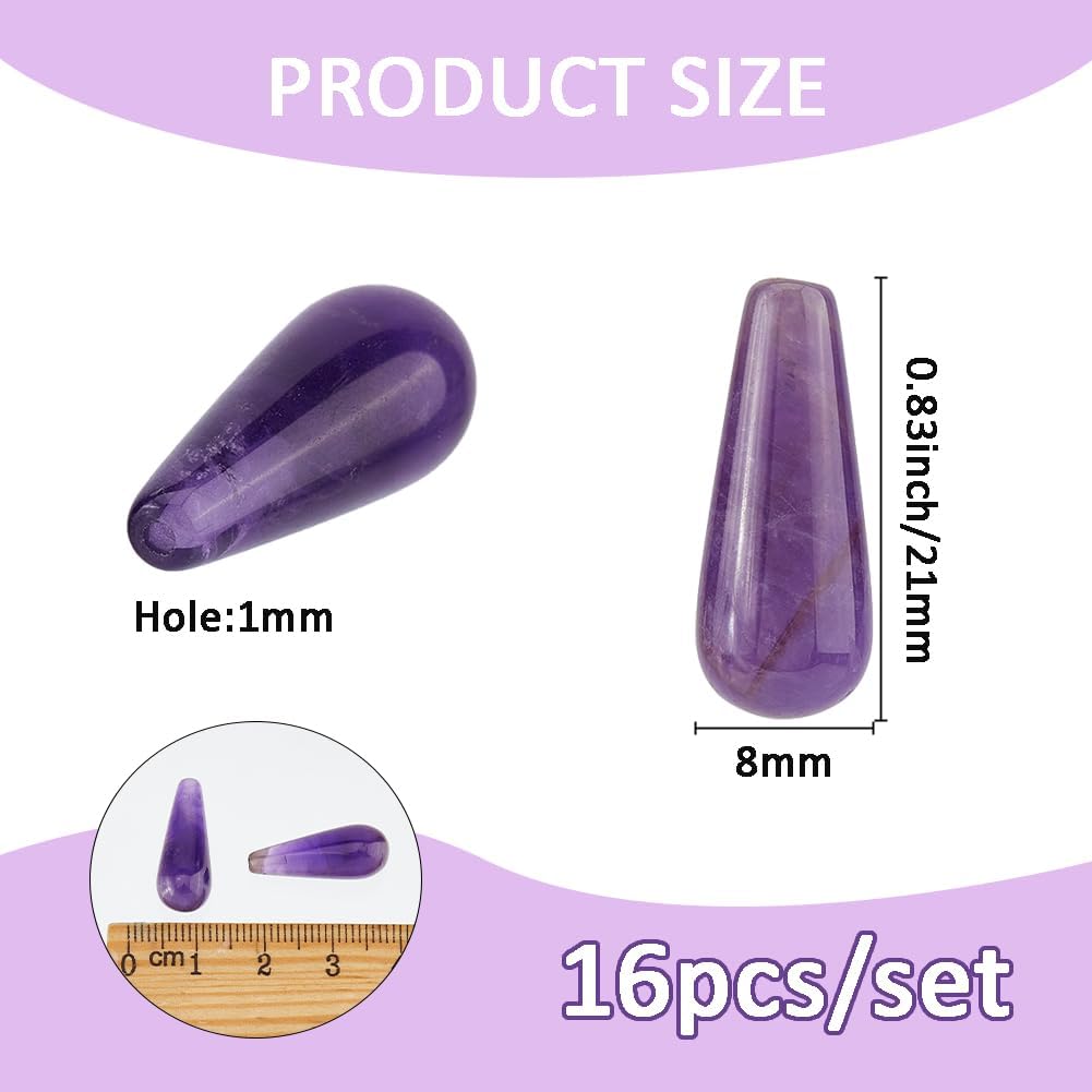 SUPERFINDINGS 16PCS Natural Amethyst Half Drilled Beads Gemstone Teardrop Charms Quartz Chakra Pendants Waterdrop Stone Bead Charms for Earring Necklace Jewelry Making image 2