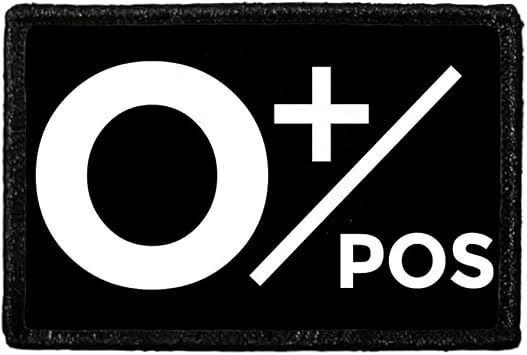 O+ Positive Blood Type | Hook and Loop Attach for Hats, Jeans, Vest, Coat | 2x3 in | by Pull Patch