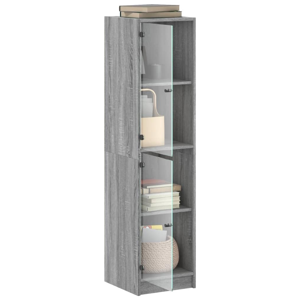 Armadio alto con ante in vetro, grigio Sonoma, 35 x 37 x 142 cm