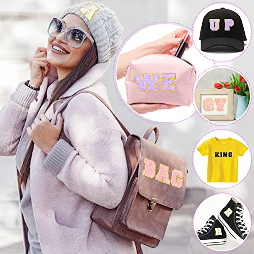 Jutom 104 Pcs Self Adhesive Chenille Letter Patches Letter Patches Chenille Stick on Embroidered Patch for Clothing Jackets Backpacks Hats(Classic,Black, White, Purple, Pink)
