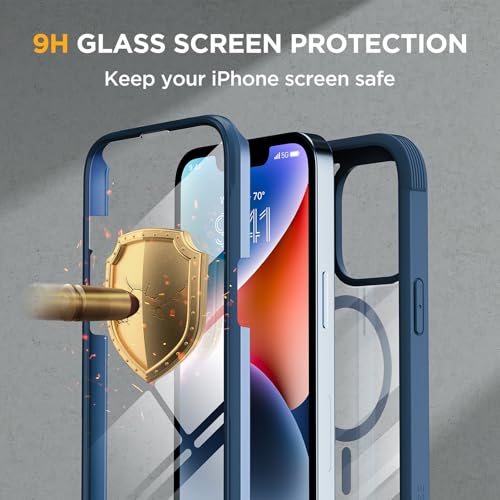 Image of Miracase Glass Series Designed for iPhone 14 Plus Case 6.7 inch, 2023 Upgrade Full-Body Magnetic Clear Case with Built-in 9H Tempered Glass Screen Protector,Compatible with MagSafe,Blue