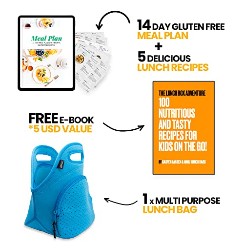 Angu Blue Neoprene Lunch Bag With Pocket - Keep Your Lunch Nice And Chilled - Washable Lunch Bags Made Of Durable 5Mm Neoprene - Quality Ykk Zippers Will Never Break - Soft Cotton Feel #TOP1