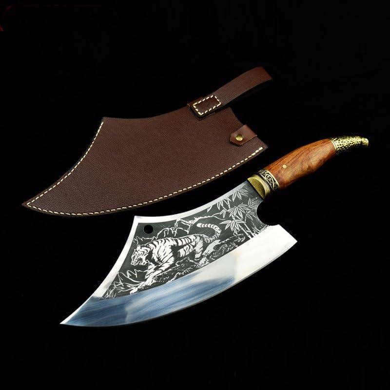 Meat Cleaver, Handmade Chinese kitchen Chef Knife Multifunctional Meat Cleaver Vegetable Cutter Fixed blade Chopper Cooking Tools