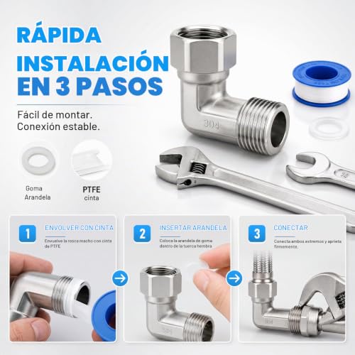 Miniatura 4 de Ergaoboy 2 Piezas De Acero Inoxidable 304, Codo De 90 Grados, 2 Extremos, Conector Flexible Móvil, 1 2 Hembra Y Macho Para Rociador, Válvula Angular, Brazo De Ducha