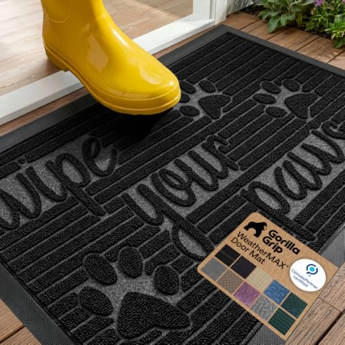 Image of GORILLA GRIP WeatherMAX Door Mat, Indoor Outdoor Use, 29x17, Black Paw