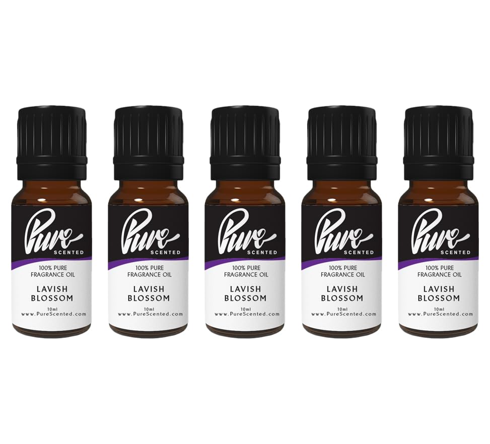 Pure Scented 50ml Fragrance Oils - 5 x 10ml Suitable for Candles, Soaps, Slime, Diffusers, Cosmetics, Wax Melts, Designer (5 x 10ml, Lavish Blossom)