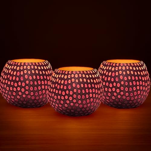 Image of Floryn Decor Morrocan Mosaic Candle Holders | Home Light Decorations Items | Mosaic Glass Tealight Holder | Best lamp for Diwali Decoration | Pack of 3 (with 3 Tealight Candle Free)