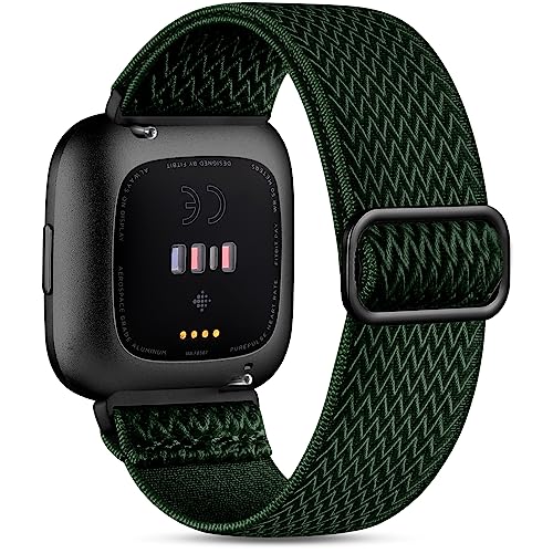 Stretchy Band Compatible with Fitbit Versa Watch Bands, Soft Breathable Nylon Sport Strap Replacement Wristbands for Women Men, Wave Dark Green