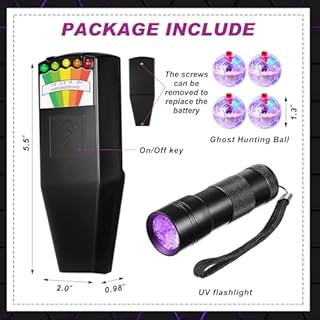 Dunzy 6 Pcs Ghost Hunting Equipment Kit Include 1 Emf Meter 1 UV Flashlight and 4 LED Light up Pet Cat Ball Ghost Investigation Paranormal Equipment for Home Office Inspections Gifts(Portable)