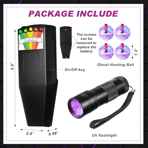 image for Dunzy 6 Pcs Ghost Hunting Equipment Kit Include 1 Emf Meter 1 UV Flash