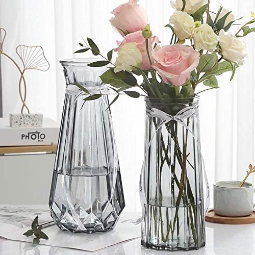 XILEI Glass Vases for Flowers,Blue Vases Set of 2 ，Flower Vase Decorative for Home Decor, Desk Placement and Gift (D6)