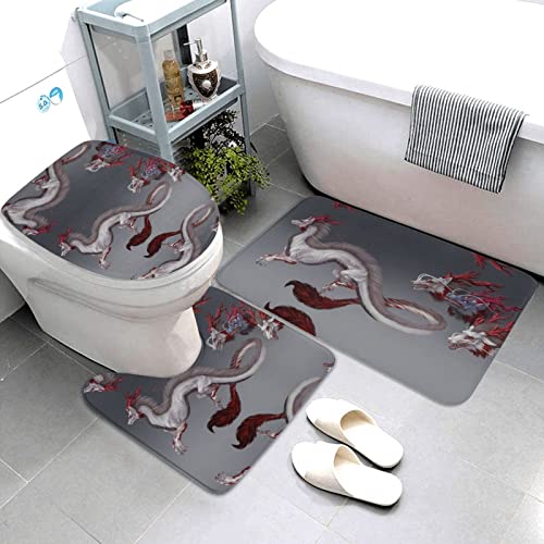 Drachen-Print Rug Mats Pads Badvorleger Badezimmerteppich Set 3 Stück + Konturteppich + Toilettendeckelbezug – Bild 3