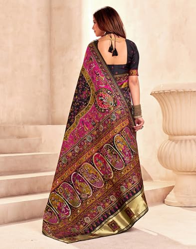 Image of SIRIL Women's Silk Kashmiri Minakari Jacquard Saree With Unstitched Blouse Piece