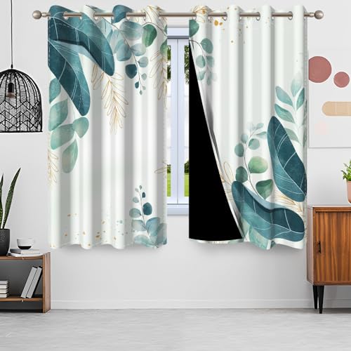 Gardinen Eukalyptus, Uiiooazy Vorhang Grün Gold Blätter Pflanzen...