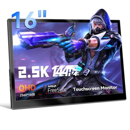 Image of Touchscreen Portable Gaming Monitor 16 Inch QHD 2.5K(2560x1600) Monitor 144Hz(USB C Port) IPS Display, Gaming Monitor for PC Laptop Ras Pi PS4 PS5, with HDMI USB C Built-in Speakers