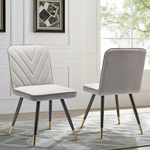Apeaka Upholstered Dining Chairs Set Of 2, Modern Fabric Armless Dining Room Chairs Kitchen Table Side Chairs Home Desk Chair With Metal Legs White Gray #TOP10