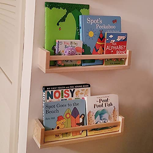 Crazymoto 4 Pack Kids Bookshelf Naturel Wood Floating Nursery Bookshelf Wall Shelves, Baby Kid's Nursery Room Decor,Bathroom, Kitchen Spice Rack, Or Book Shelf Organizer Cosmetic Storage #TOP3
