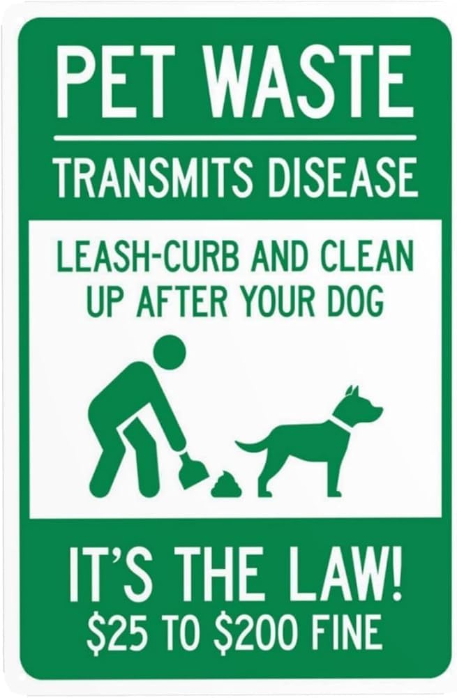 Pet Waste Leash Curb And Clean Up After Your Dog It'S The Law $25 To $200 Fine Warning Sign Clean Up Dog Poop Security Metal Signs For Business Wall Safety Caution Decor Gift For Women Men 8x12 Inch