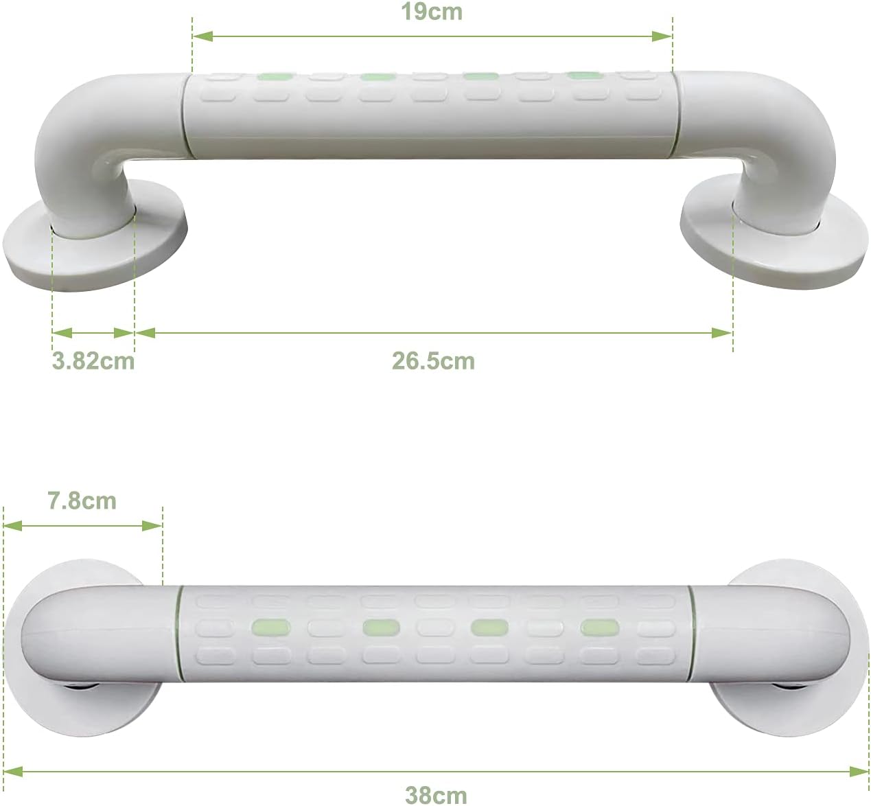 38CM Bathroom Grab Rails with Fluorescent, White Shower Bar Rail and
