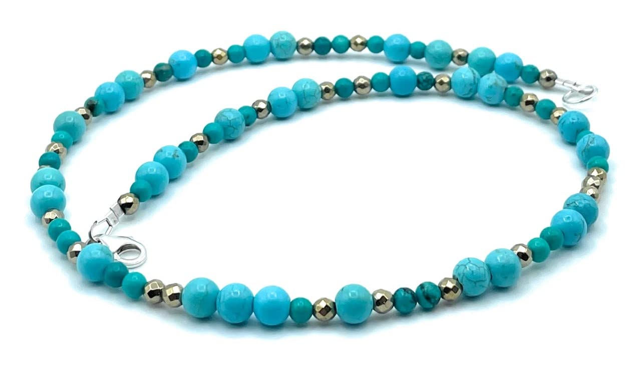 Collier en Turquoise Howlite et Pyrite, Argent 925, Bijoux Boho Artisanaux, Pierres Naturelles, Cadeau pour Femme