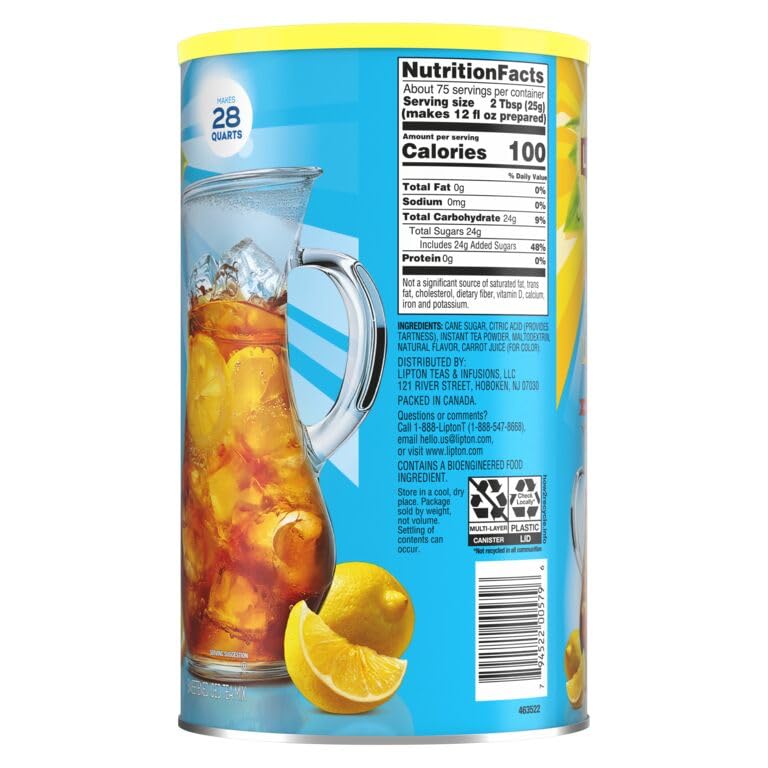 Image of Lipton Lemon Powdered Iced Tea, Sweetened, Makes 28 Quarts