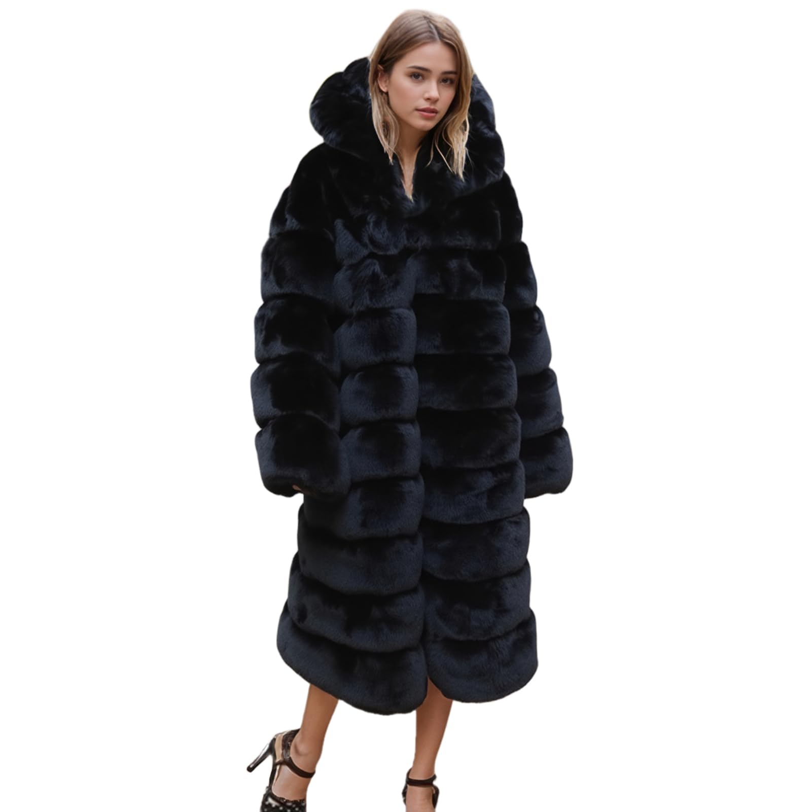 Lisa Colly Women's Winter Plus Size Parka Overcoat Long Sleeve Faux Fur Coat Jacket with Big Hooded