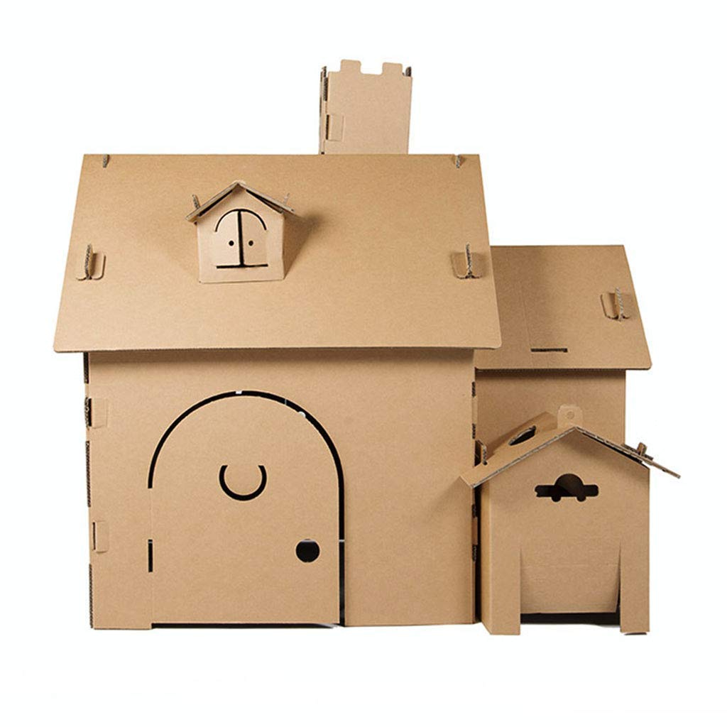 Playhouse for Kids Outdoor, Colouring Play Toys House with windows and openable door DIY Graffiti Play house made of Cardboard Easy to Assemble
