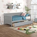 Twin Daybed Frame with 2 Storage Drawers on Casters, Wood Twin Size Captains Sofa Bed Frames with 3...