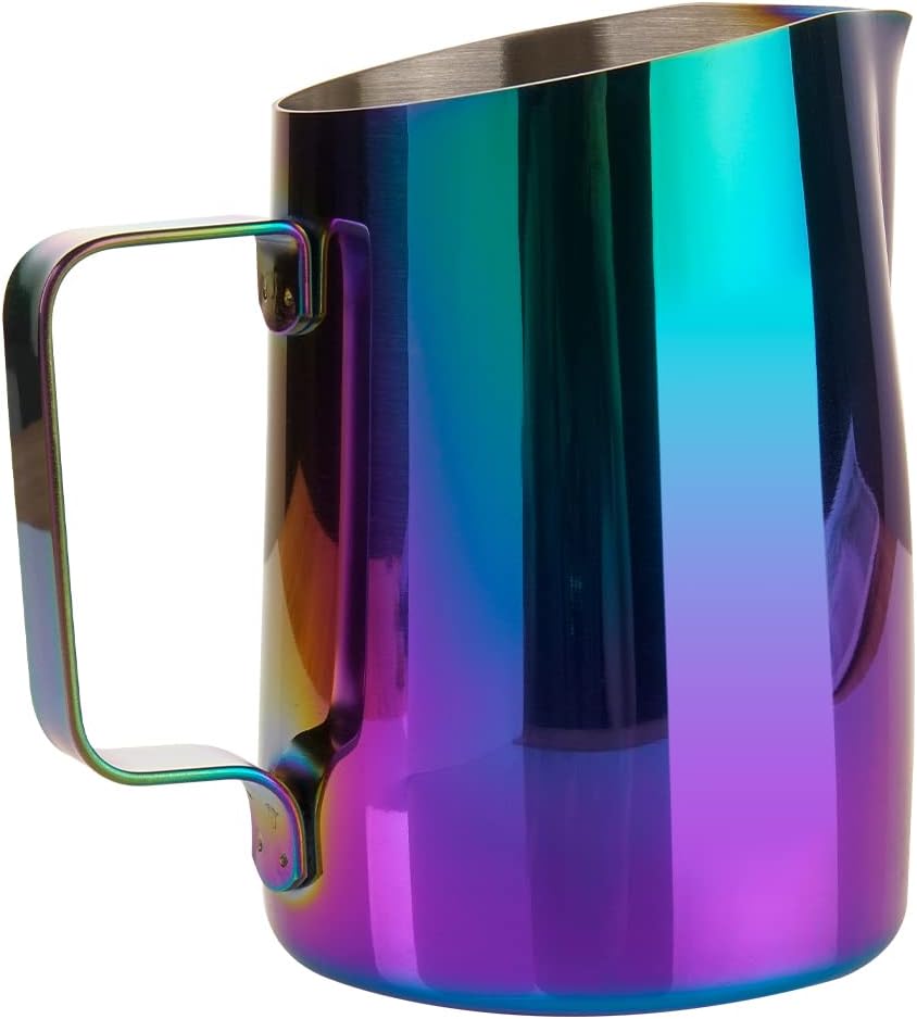 Milk Frothing Pitcher With Handle, 600ml Stainless Steel Steaming Pitcher, Espresso Milk Frother Cup For Coffee Cappuccino Latte Art, Multicolor