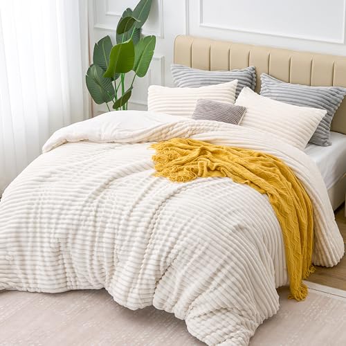 Edredón de forro polar King blanco esponjoso ropa de cama invierno 8