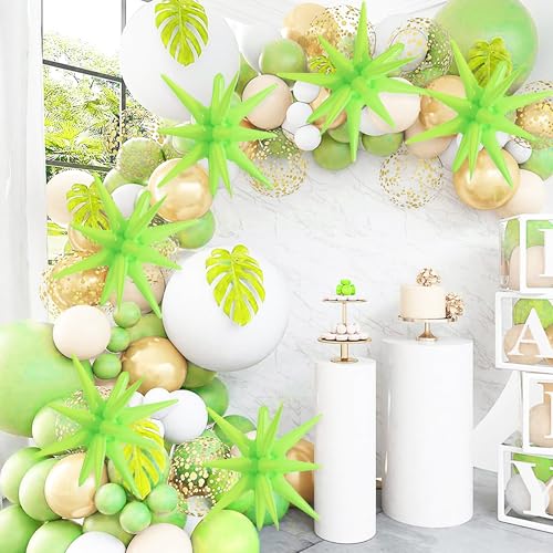 Image of TONIFUL 4 Pcs Star Balloons Light Green Foil Explosion Party Decoration | 22 Inch Large Mylar Star Balloon for Birthday Wedding Boho Gender Neutral Baby Shower Fresh Spring Garden Picnic Party Decor