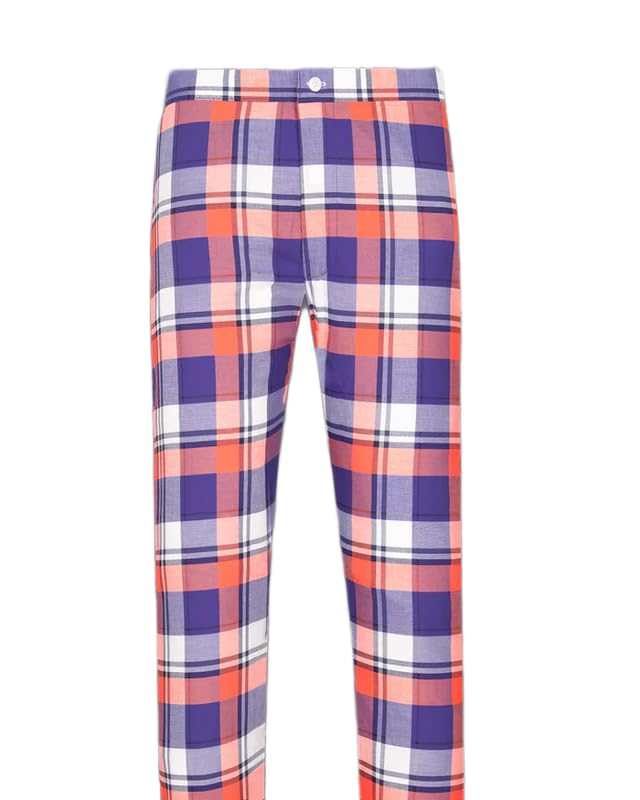 french crown Men's Victoria Blue with Burnt Sienna Plaid Multicolor Oxford Lounge Pants-picture-39
