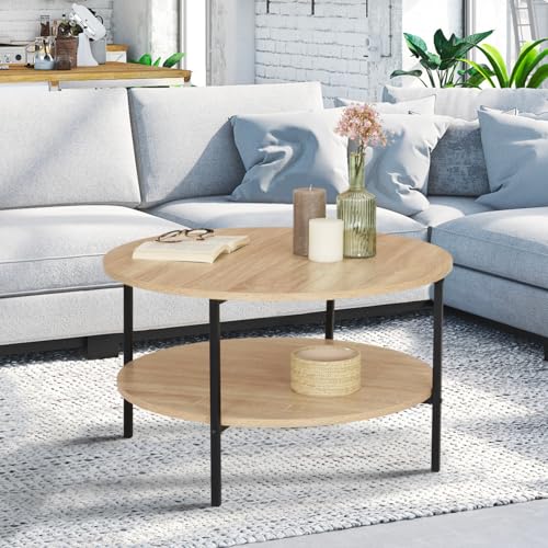 Idmarket - Detroit Mesa De Centro Redonda De Doble Tablero, 70 Cm, DiseñO Industrial - 2