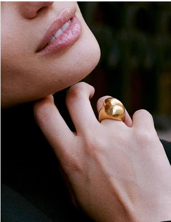 Chunky Gold Rings for Women Adjustable Gold Statement Ring Set Open Dome Rings Chunky Silver Rings Minimalist Solid Ring Band Stackable Jewelry Size 6-9 - Image 4