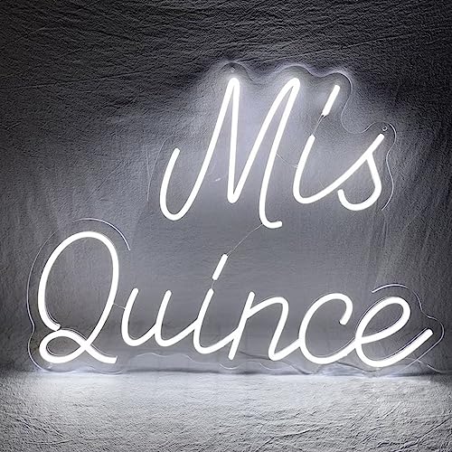 Image of Neon Signs Mis Quince Custom Led Neon Sign Light White Neon Light Birthday Gift,Wall Art Neon Led Light Up Signs for Bedroom Wall Decor Personalized Gifts for Her,Size:50cm