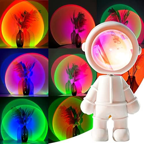 Luubeibei Spaceman Sunset Lamp Projector, LED Night Light Sunset Projector Support Touch Control/360° Rotation, Rechargeable Astronaut Projector for Gift Giving or Bedroom Room Decor（7 Colors
