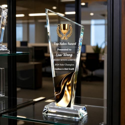 Image of Custom Trophy Award, Crystal Awards and Trophies with Company Logo & Text