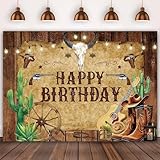 ADOFUN Wild West Western Cowboy Birthday Backdrop 10x8Ft Rustic Wooden House Barn Banner Newborn Baby Shower Event Party Supplies Decoration Photographic Booth Studio Photo Background Polyester Fabric