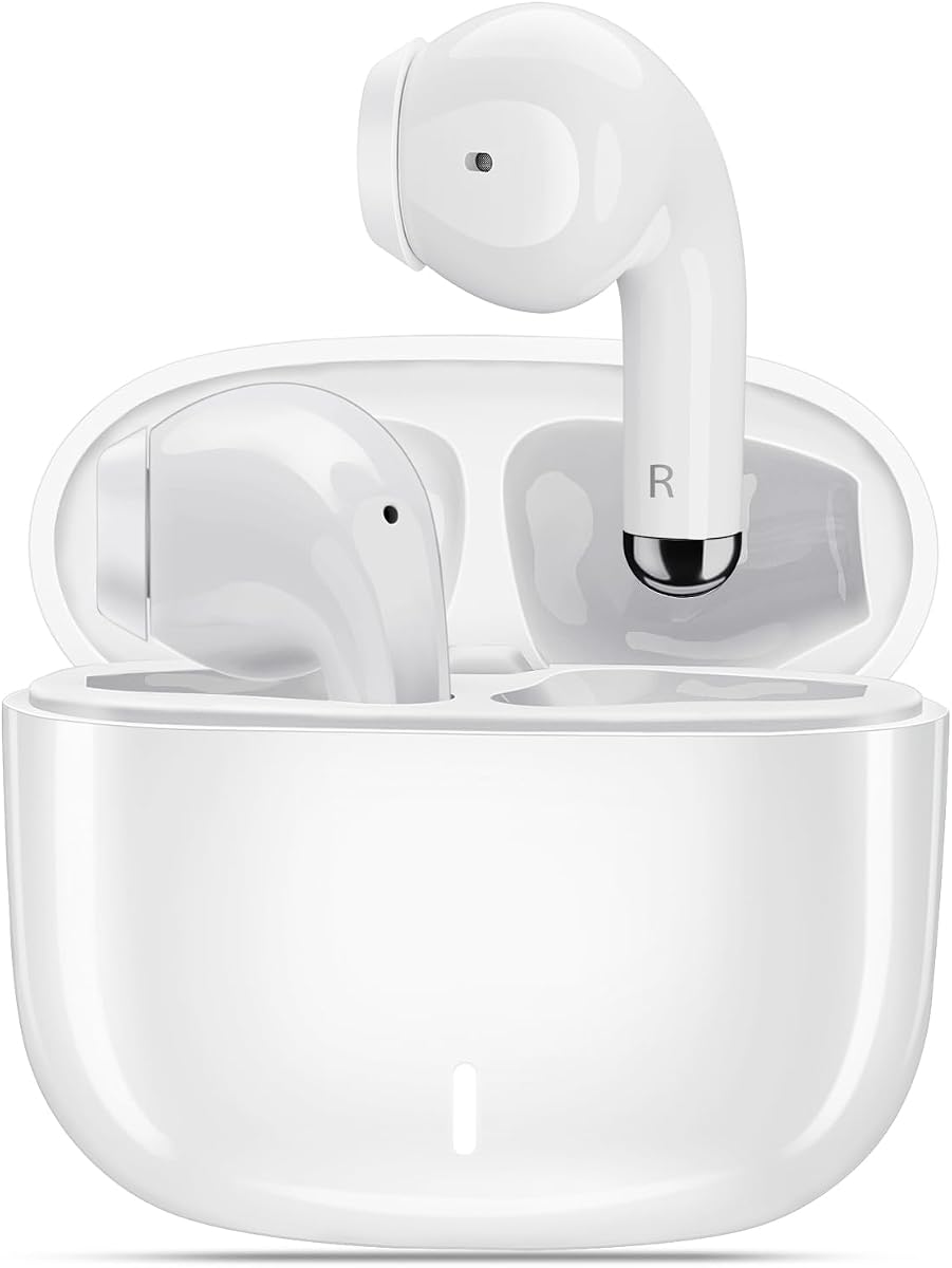 Auriculares inalámbricos para Samsung S25 Ultra S26 S24 S23 Fe S22+, blanco | 5.3 Auriculares Bluetooth Ear Bud con micrófono Touch HiFi Estéreo Auriculares inalámbricos para iPhone 17 Air 16 15 Pro Max 14 Plus/Pixel 10