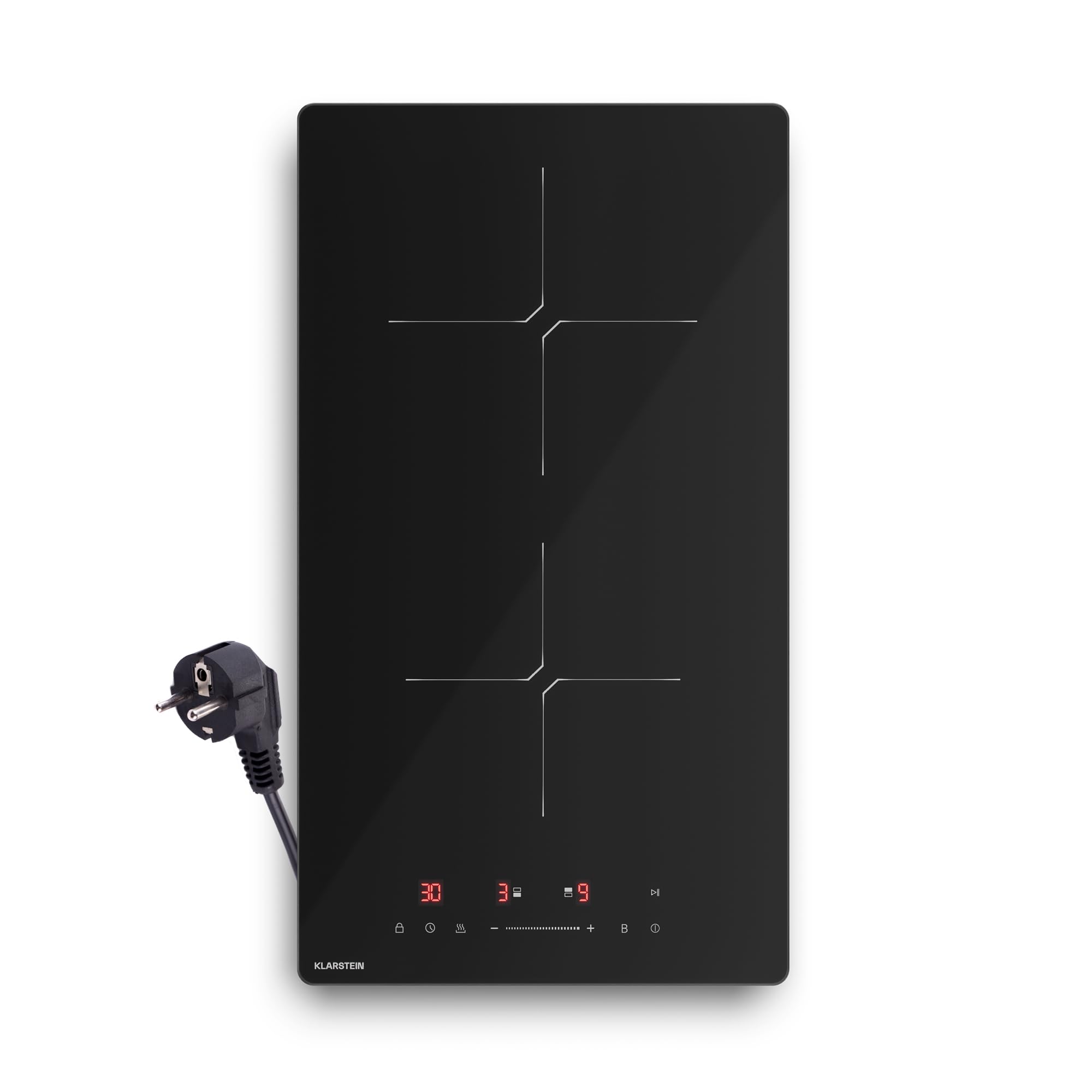Klarstein PowerGlide Induktionskochfeld - 2-Zonen, 3500W Boost, Touch-Schieberegler, Timer & Kindersicherung, Restwärmeanzeige, Glaskeramik, 30cm, Kochfeld Induktion, Schwarz