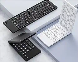 Teclado Sem Fio Bluetooth Dobrável Ultrafino Portátil – Recarregável USB-C, Compatível com iOS/Android/Windows, Teclas Silenciosas Estilo Notebook