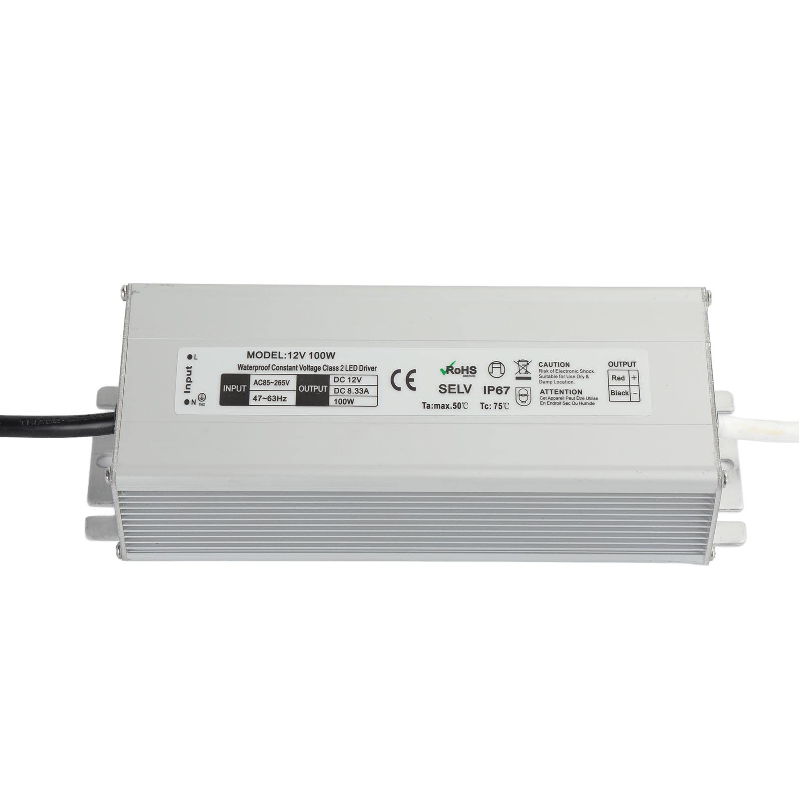 Alimentatore LED AC 100 - Adattatore da 265 V a 12 V CC Trasformatore industriale impermeabile IP67 con spina americana Alloggiamento in lega di alluminio per strisce luminose LED (Uscita spina