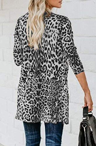 Lightweight Cardigans Shirt For Women Sexy Long Sleeve Leopard Print Casual Cardigan Tops With Pockets White #TOP3