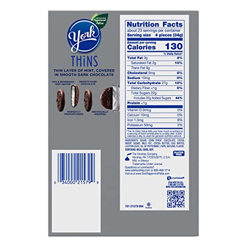 York Thins Dark Chocolate Peppermint Patties Candy, Individually Wrapped, Gluten Free, 3.4 Oz Bags (8 Count) #TOP1